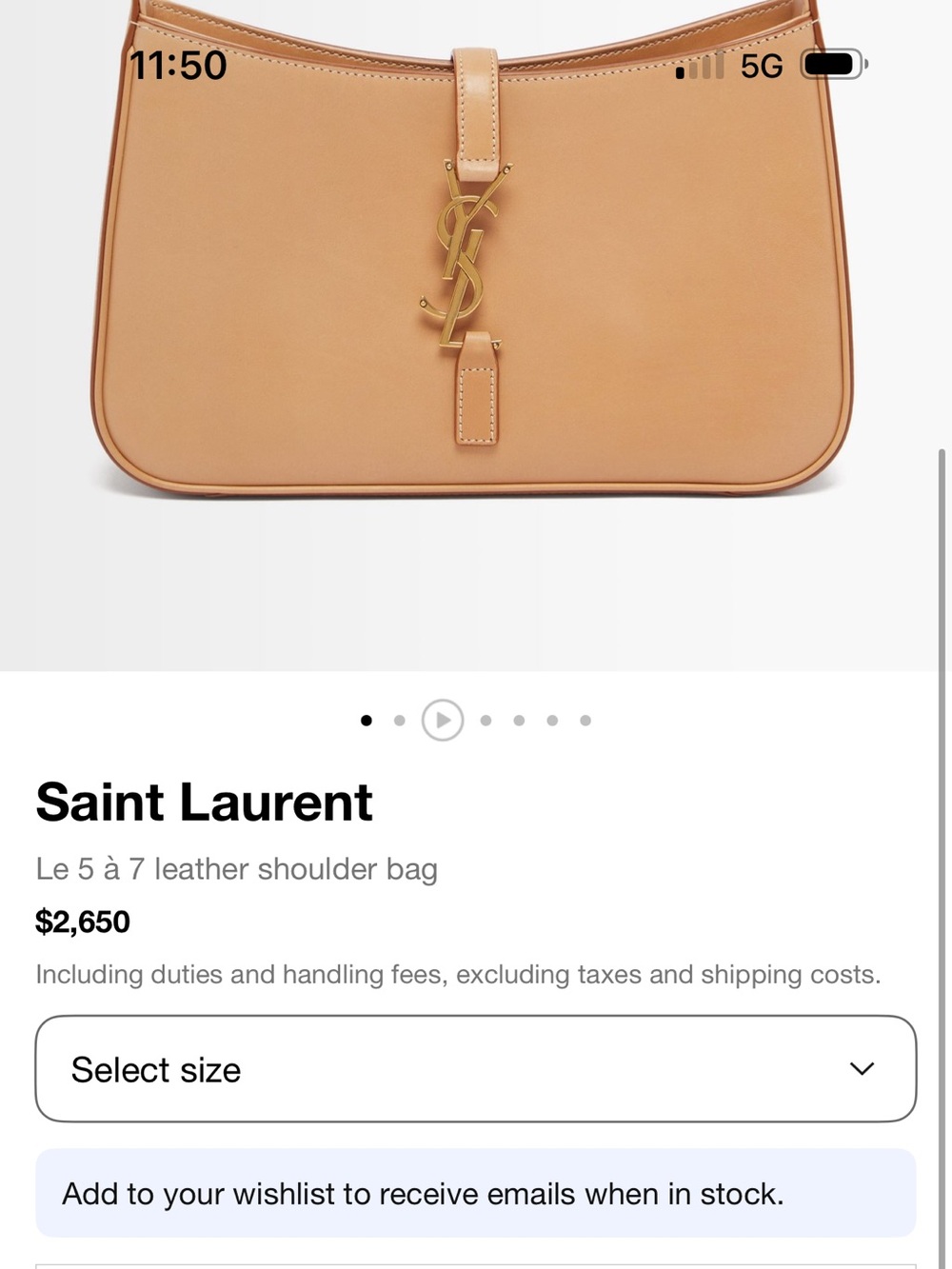 Saint Laurent Le 5 à 7 Leather Shoulder Bag YSL Beige - Picture 6 of 17